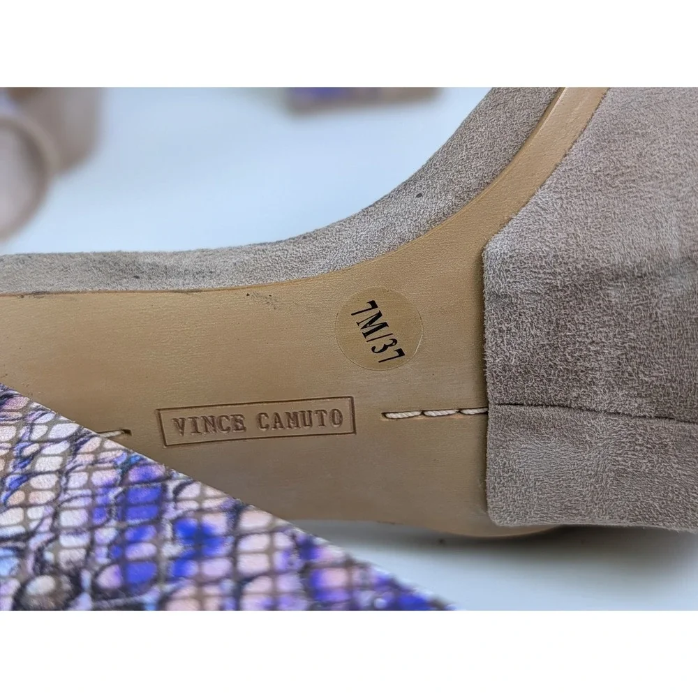 Vince Camuto Women Taupe Suede Snake Print Platform Block Heel Sandals Size 7M